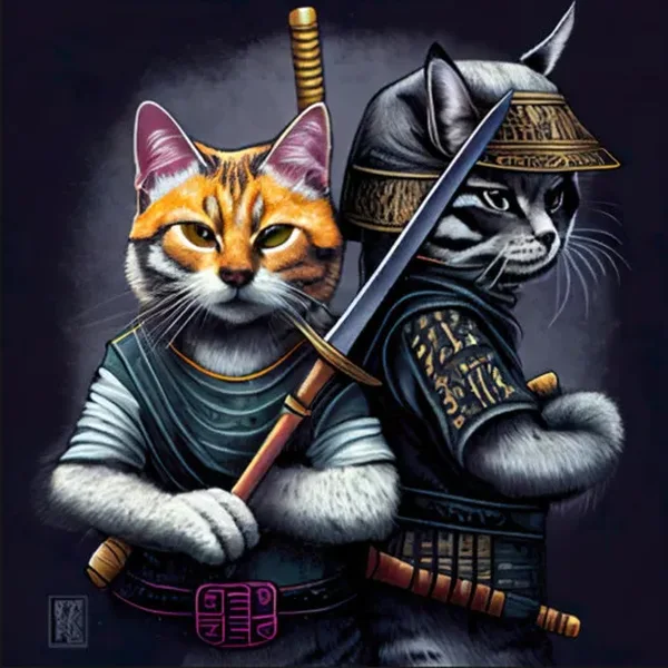 Samurai Cats with Katanas t-shirt design